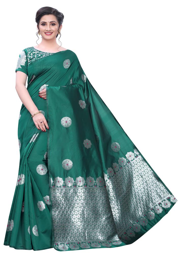 Banarasi Weaving Lichi Silk Saree With Rich Body Work And Silver Zari