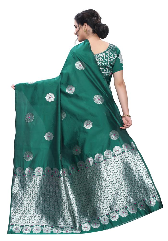 Banarasi Weaving Lichi Silk Saree With Rich Body Work And Silver Zari