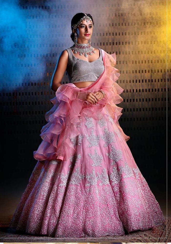 Pink Color Banglory Satin Lehenga Set