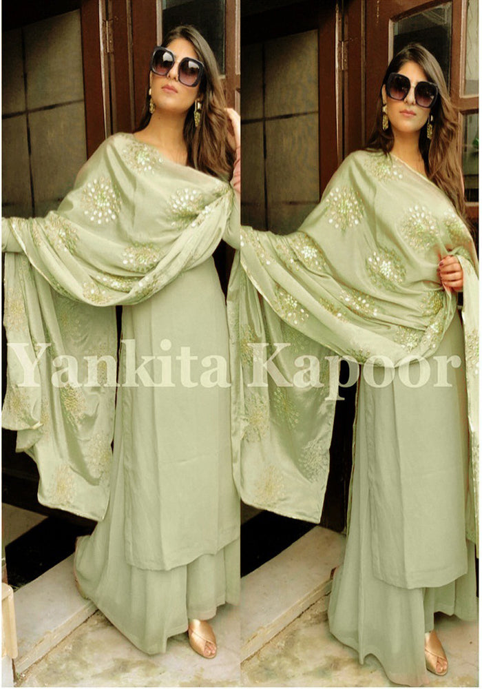 Latest Pista Green Embrodary work Full Stitched Dress