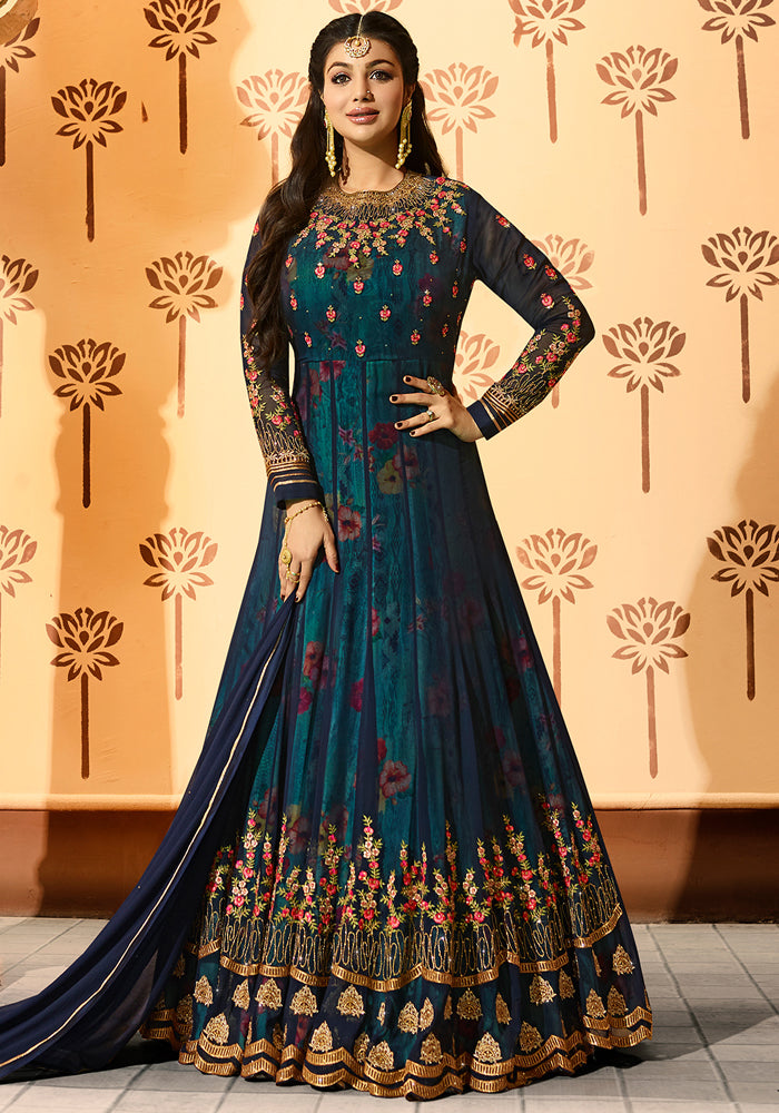 Latest Blue Color Georgette :Embroidered Dress