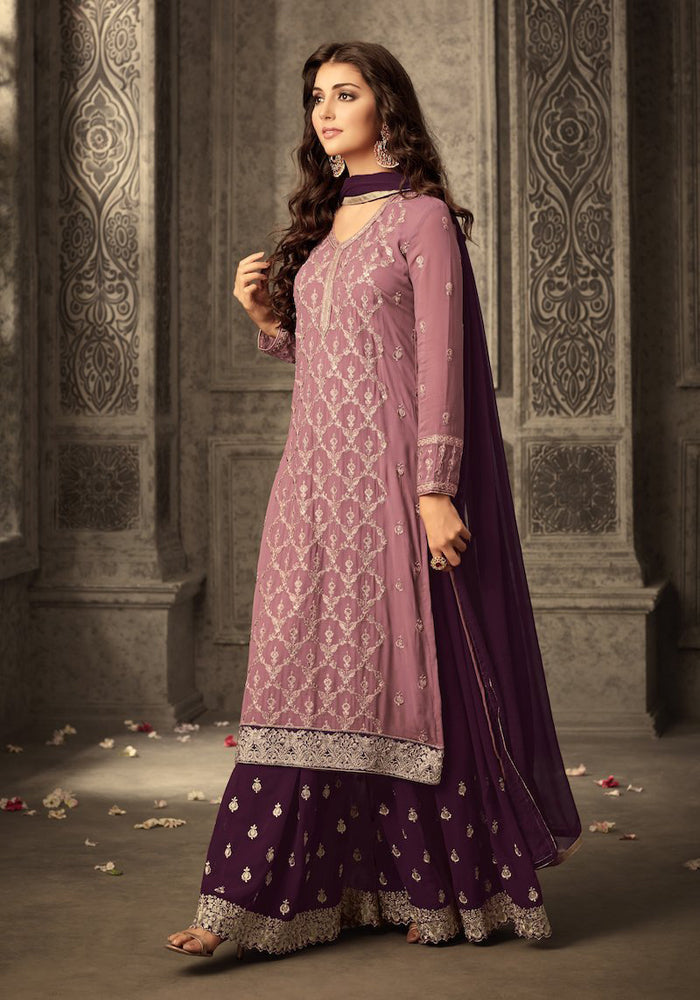 Pink Color Heavy Georgette Embroidery Work With Designer Sharara Suit