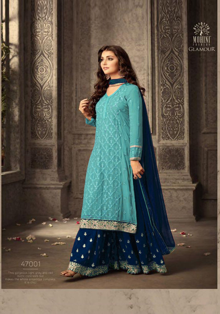 Blue  Color Heavy Georgette Embroidery Work With Designer Sharara Suit