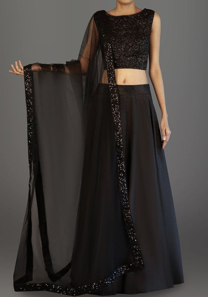 Latest Black : Net Fabric With less siquansh work Lehenga Choli