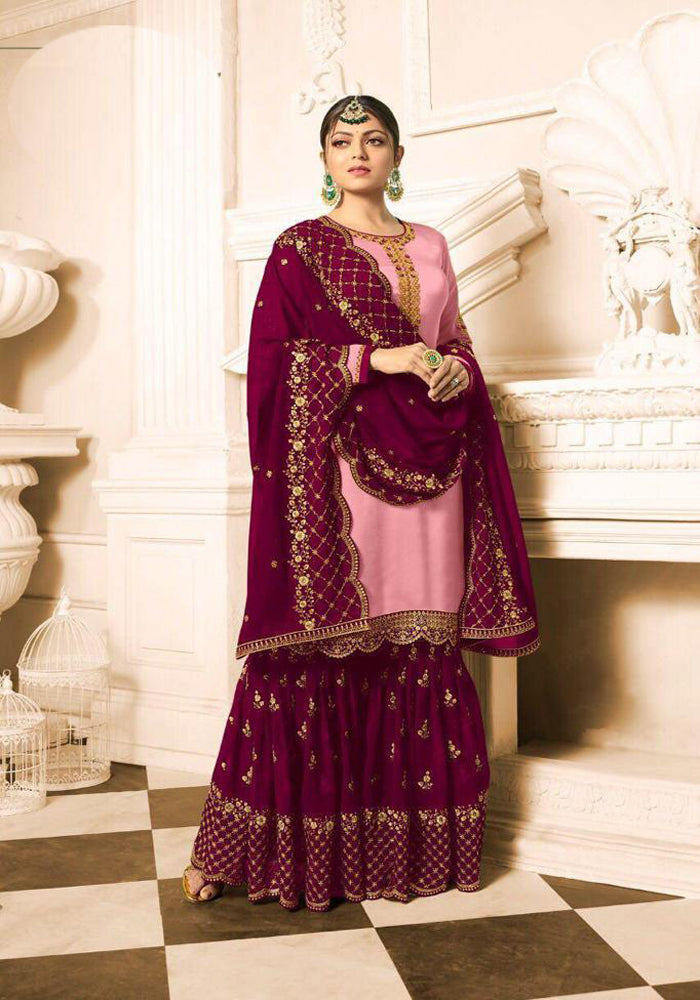 Latest Pink Satin Georgette Party Wear Dress