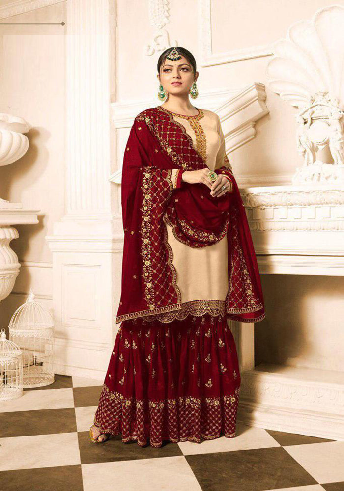 Latest Maroon Color Georgette Embroidered Work Dress