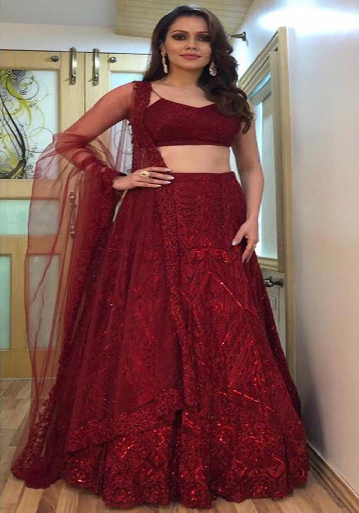 Latest Maroon Georgette  With Embroidery Chain Work Lehenga Choli