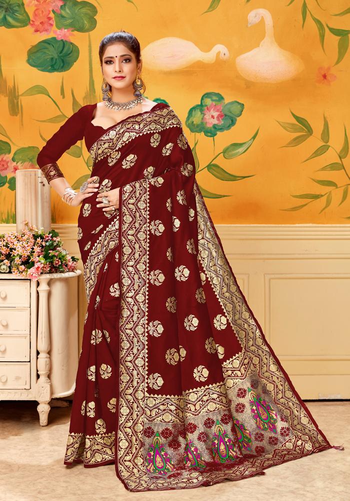 Banarasi Weaving Lichi Silk Saree With Zari Body Work