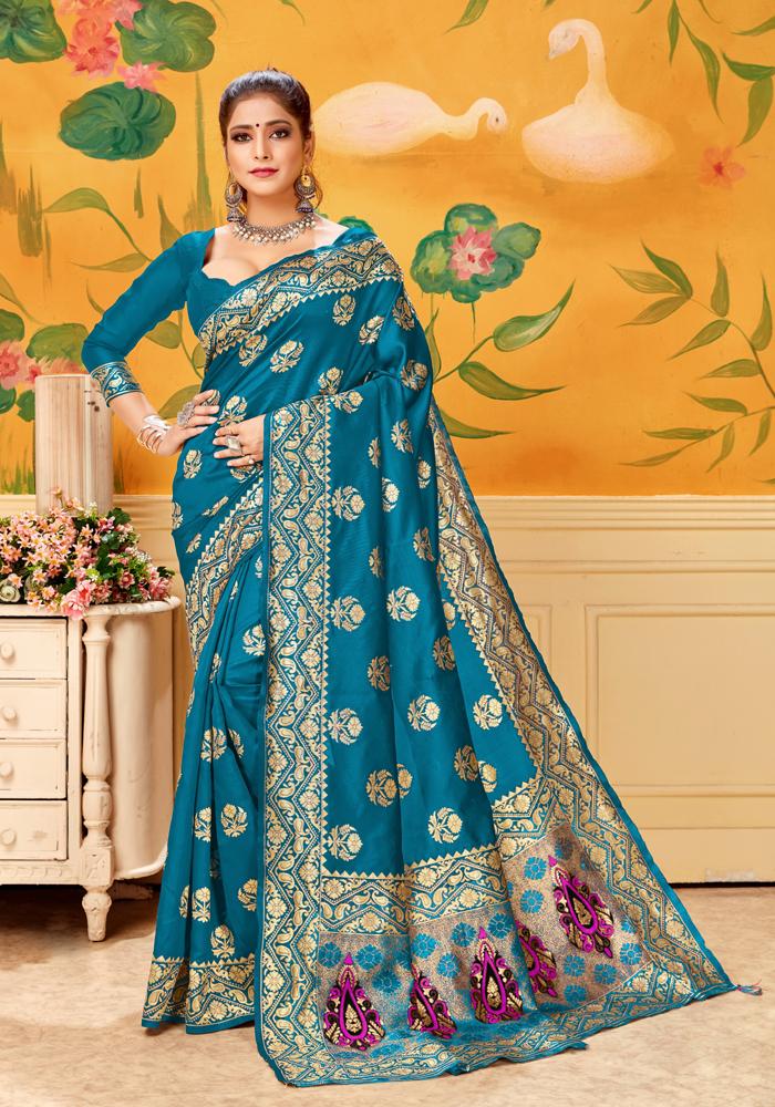 Banarasi Weaving Lichi Silk Saree With Zari Body Work