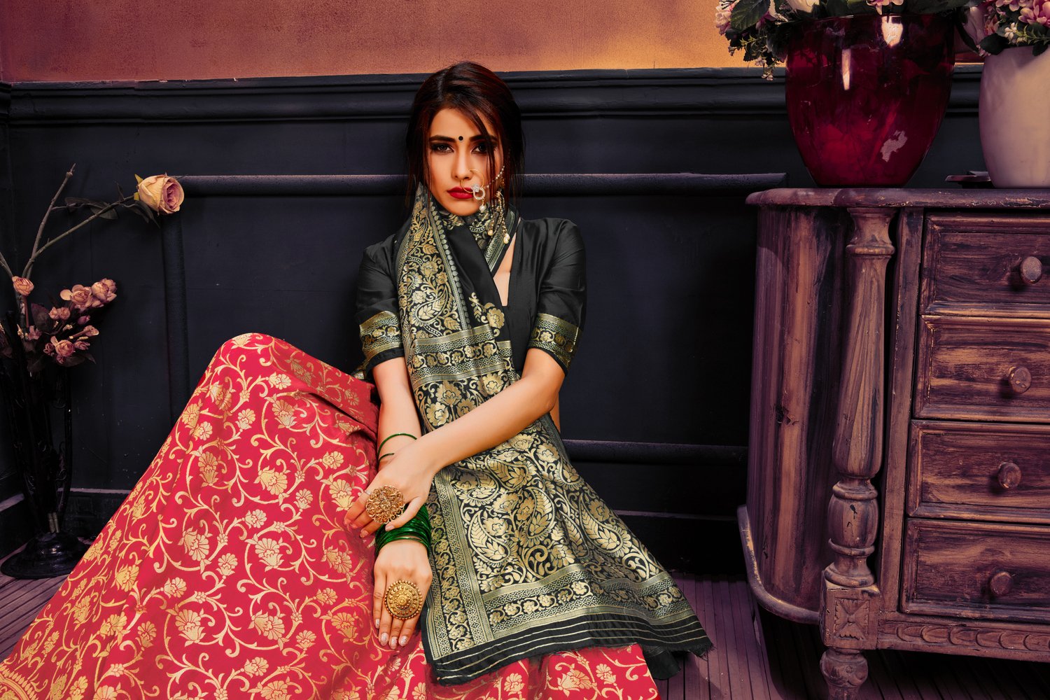 Art silk &Zari Jacquard work Rich With Pallu
