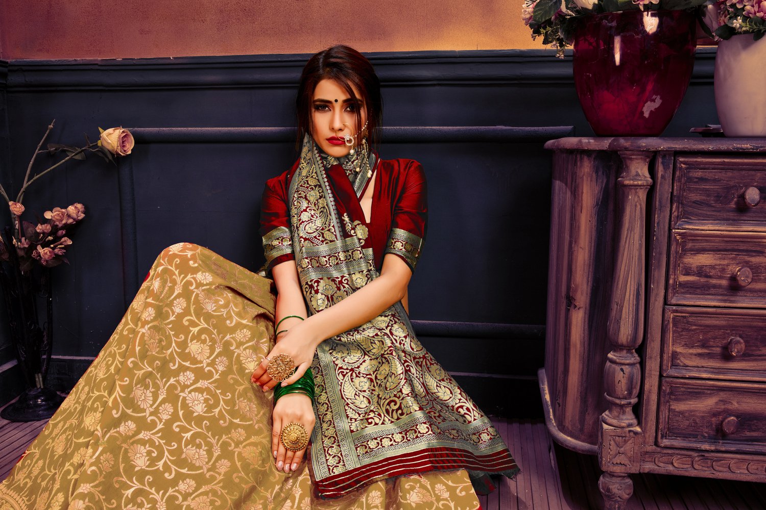 Art silk & Zari Jacquard work Rich With Pallu