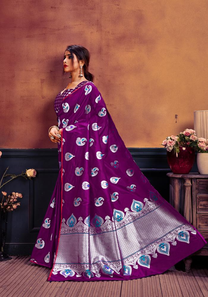 Banarasi Weaving Lichi Silk Saree With Rich Body Work And Silver Zari