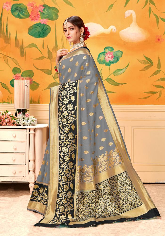 Banarasi Weaving Lichi Silk Saree With  Tenuous Body Work