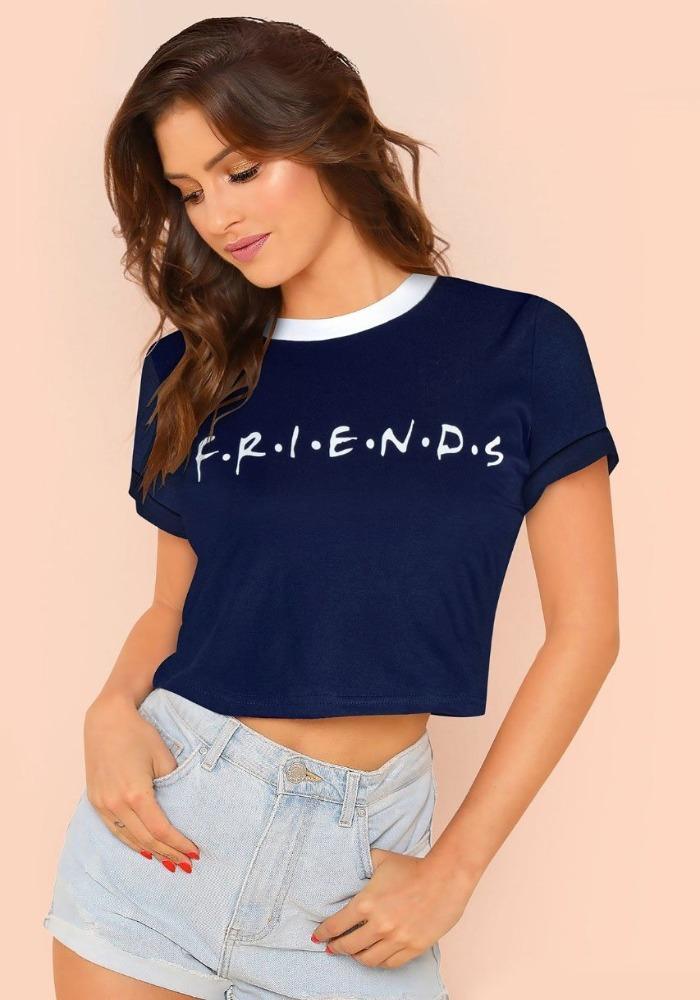Women Navy Blue Crop Top