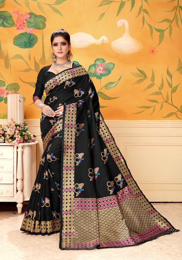 Banarasi Weaving Lichi Silk Saree With Rich Body Work