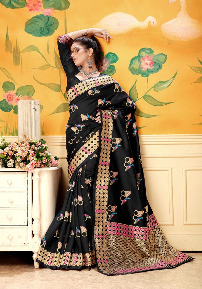 Banarasi Weaving Lichi Silk Saree With Rich Body Work