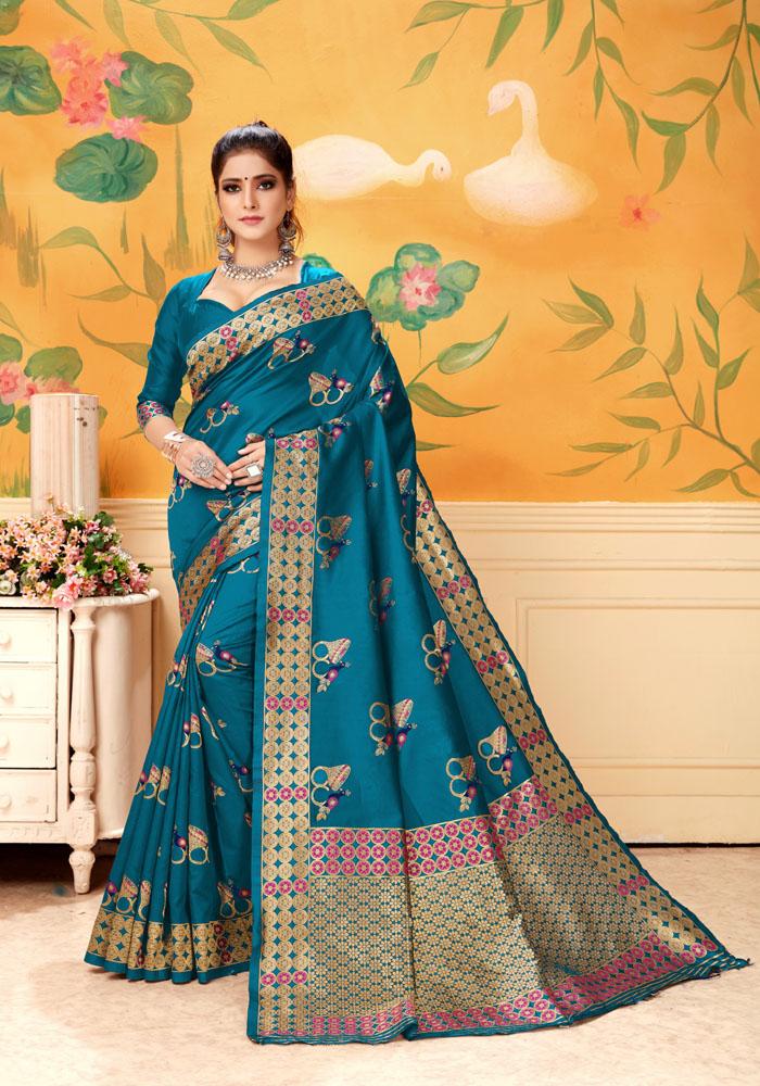 Banarasi Weaving Lichi Silk Saree With Rich Body Work