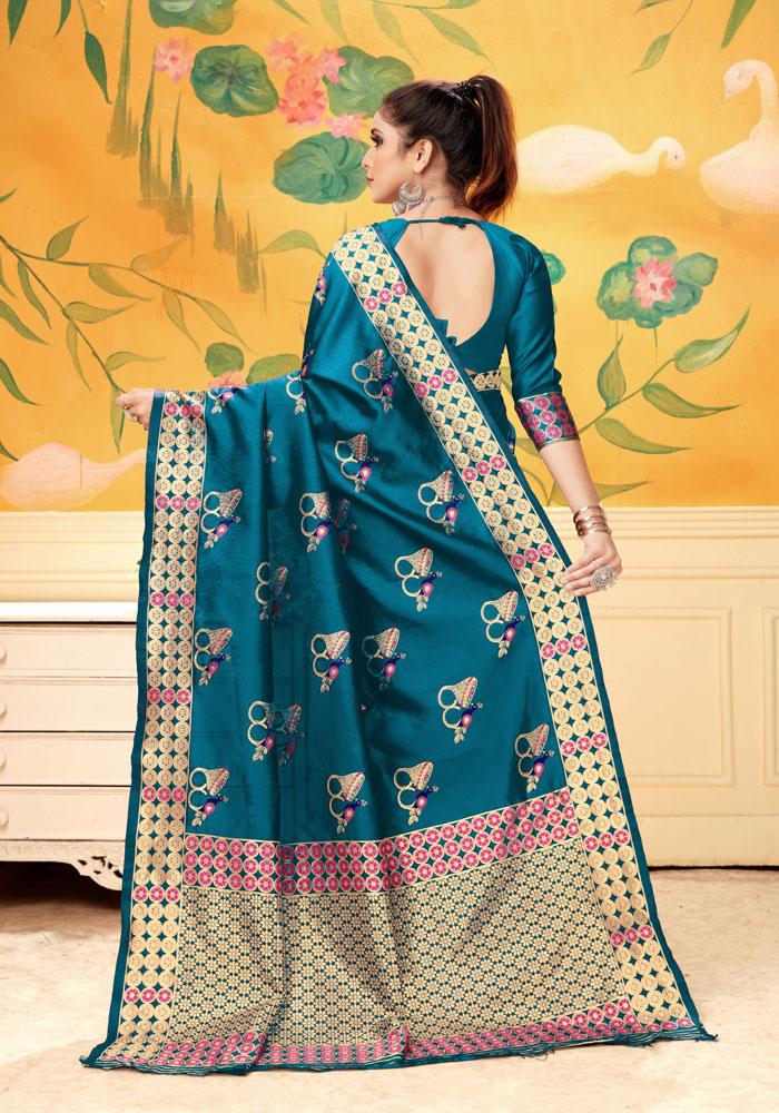 Banarasi Weaving Lichi Silk Saree With Rich Body Work