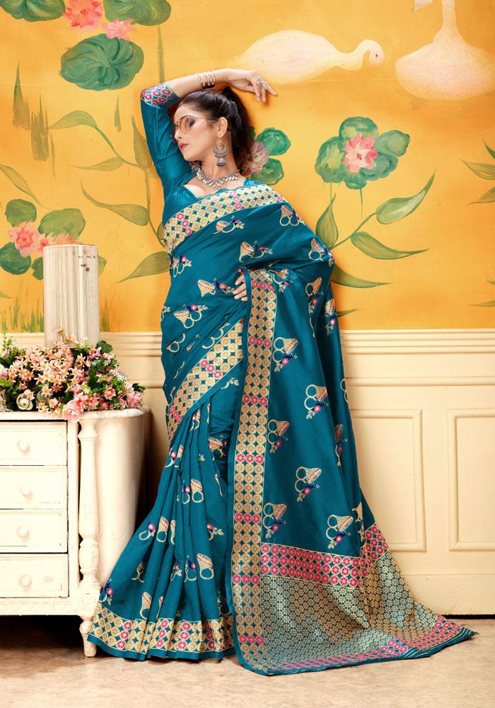 Banarasi Weaving Lichi Silk Saree With Rich Body Work