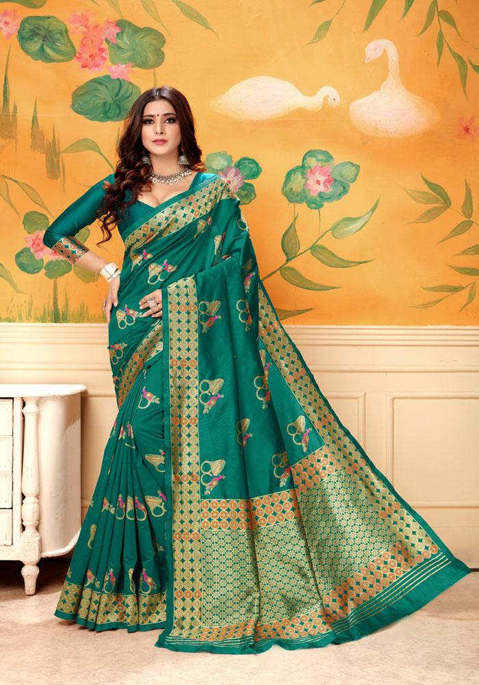 Banarasi Weaving Lichi Silk Saree With Rich Body Work