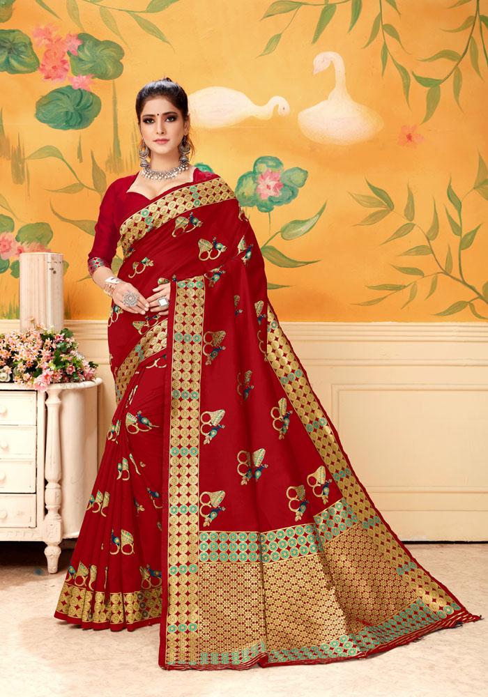 Banarasi Weaving Lichi Silk Saree With Rich Body Work